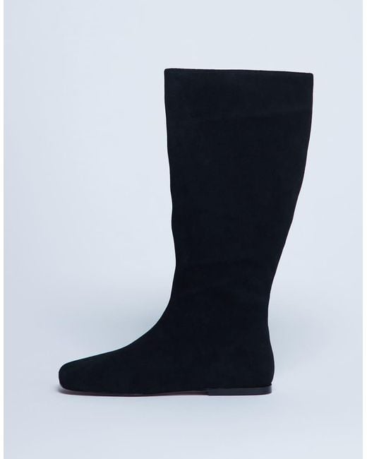 TOPSHOP Black Tess Real Suede Knee High Flat Boot