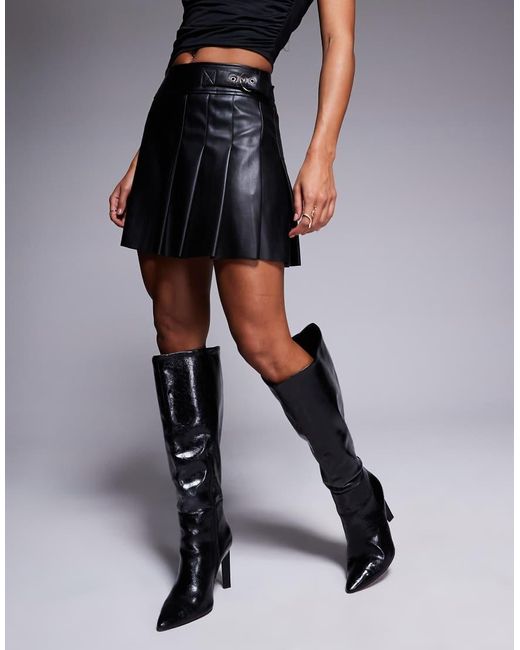 River Island Black Faux Leather Pleated Mini Skirt