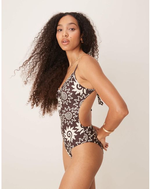 Maillot 1 pièce à imprimé soleil Mango en coloris Brown