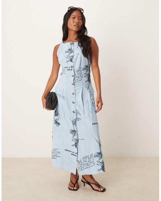 ASOS Blue Asos Design Petite Slash Neck Button Down Waistcoat Midi Dress