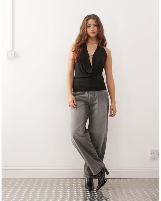 Weekday Black Drape Front Waterfall Top