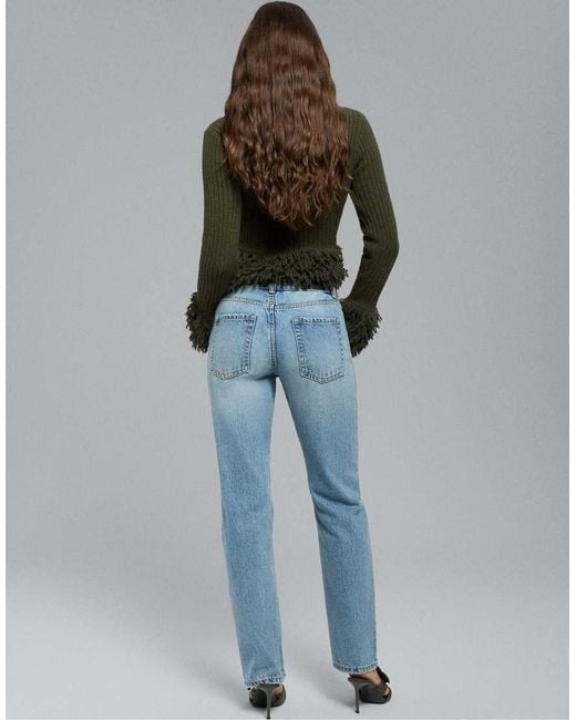 Stradivarius Blue Tall Button-up Straight Slim Fit Jeans