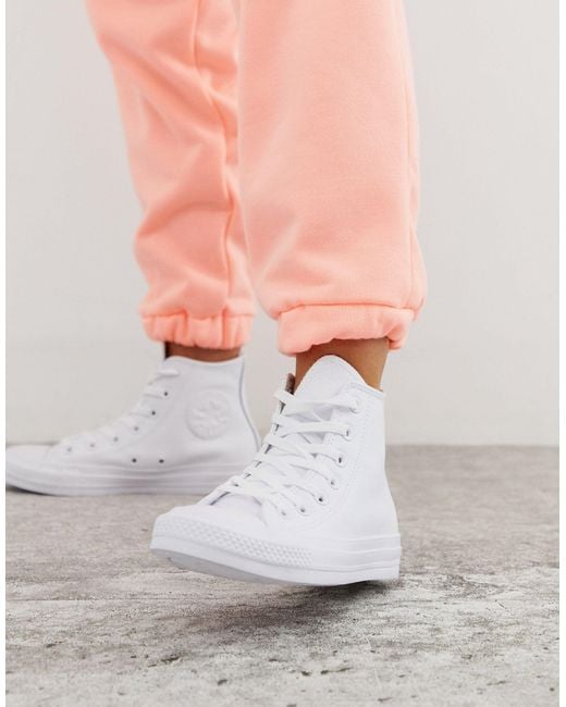Converse Chuck Taylor Hi Leather White Monochrome Trainers - Lyst