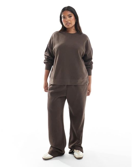 Pieces Plus Brown Pieces Curve Oversized Sweatshirt Co-ord