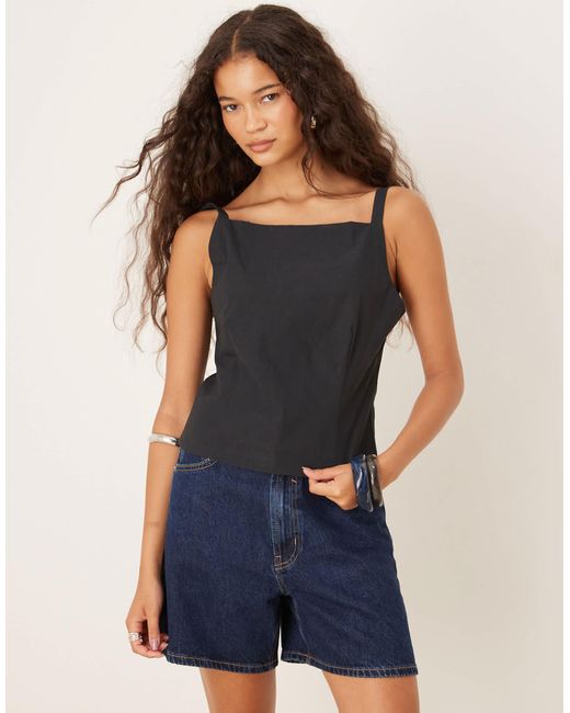 Mango Blue Square Neck Bow Back Top