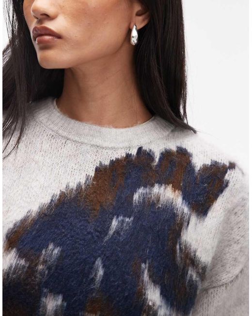 ASOS Gray Knitted Brushed Floral Jumper