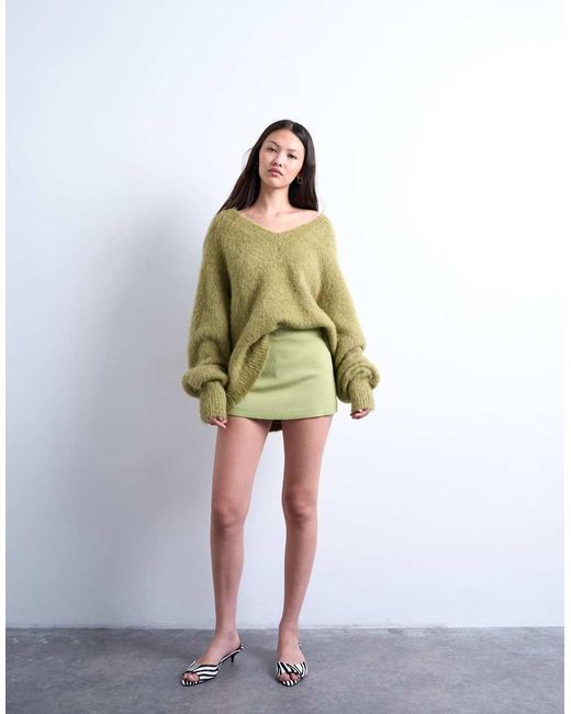 TOPSHOP Green Twill Clean Skort