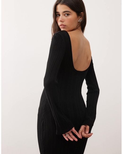 Monki Long Sleeve Knit Slim Fit Maxi Dress in Black | Lyst