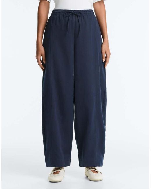 Oysho Blue Cotton Blend Balloon Trousers