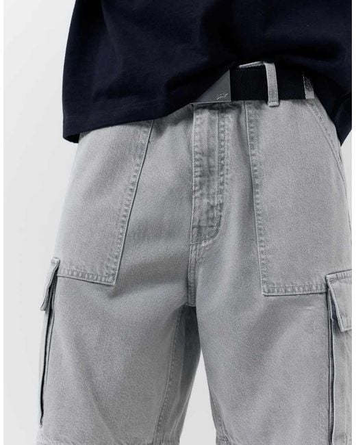 Pull&Bear Blue Baggy Cargo Bermuda Shorts for men
