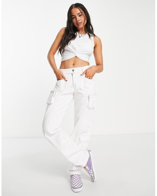 Noisy May White Twist Front Crop Top