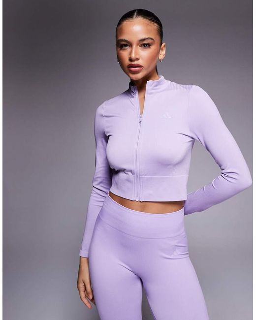 Adidas Originals Purple Adidas Training Seamless Cropped Zip Through Top