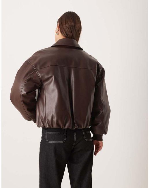 Abercrombie & Fitch Brown Vegan Leather Bubble Hem Bomber Jacket