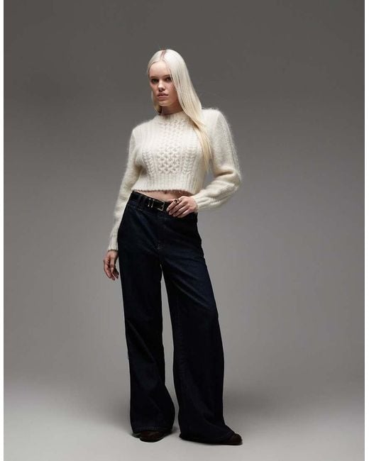 & Other Stories White Mohair And Wool Blend Crew Neck Cable Sweater