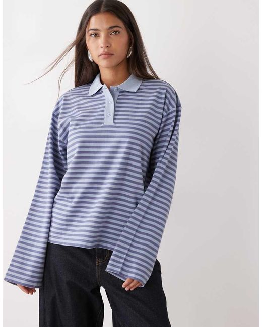 Monki Blue Long Sleeve Rugby Top