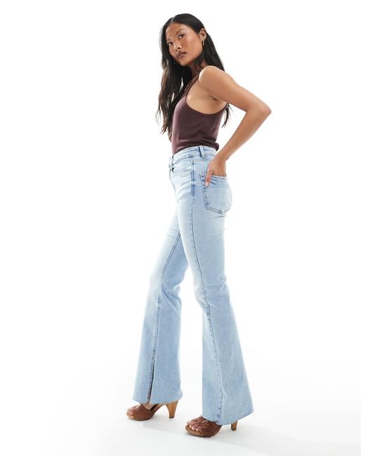 Stradivarius Blue Petite D74 Flare Slit Jean