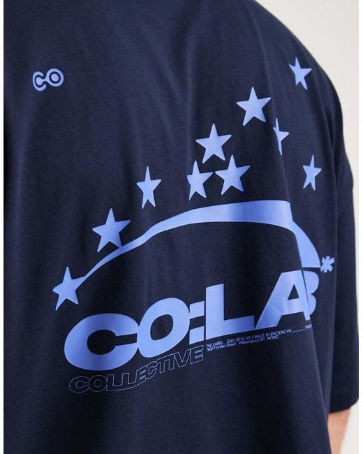 ASOS Blue Boxy Oversized T-shirt With Street Text Graphics for men