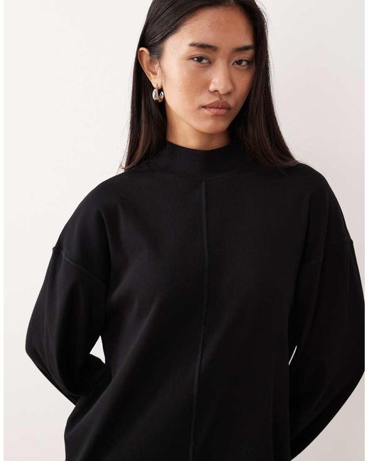 ASOS Black High Neck Rib Mini Dress With Centre Seam Detail