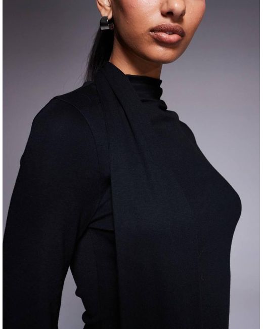ASOS Blue Scarf Detail Fluted Sleeve Midi Dress