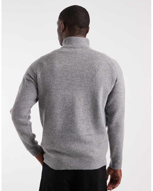 Threadbare Gray Knitted Quarter Zip Jumper for men