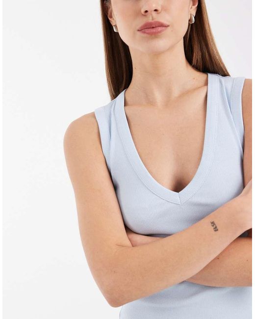 ASOS White Ribbed V Neck Vest