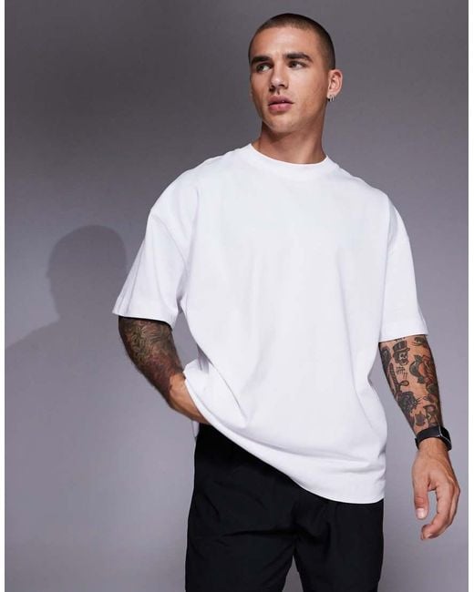 Camiseta Blanca Extragrande De Algodón Grueso Con Acabado De Secado Rápido Icon De -Blanco 4505 de hombre de color White