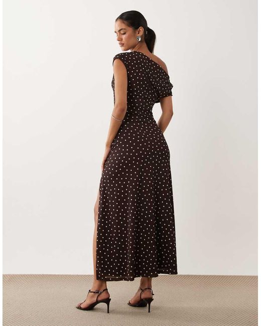 Forever New Natural Mesh One Shoulder High Split Midi Dress
