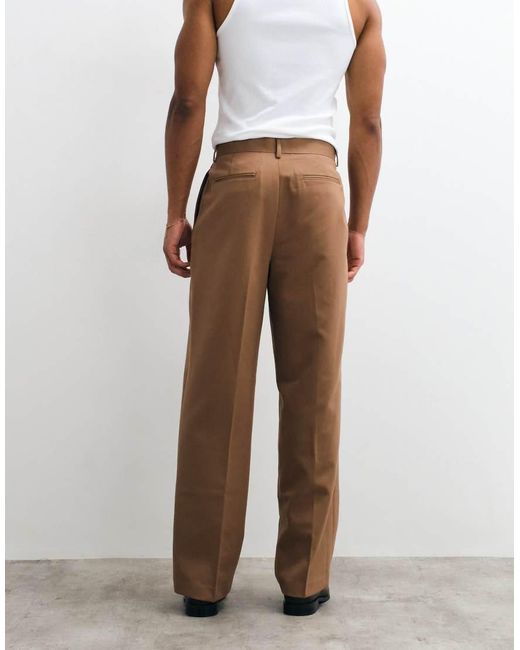 ASOS White Smart Pleated Wide Leg Trousers for men