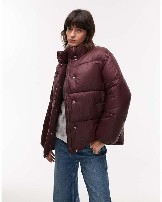 Mango Oversized Relaxed Collar Puffer Coat in Red Lyst UK
