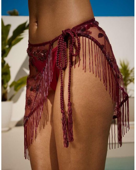 South Beach Red X Sasha Corte-T Floral Beaded Mini Sarong