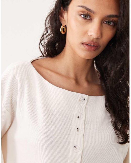 Miss Selfridge White Button Through Slash Neck Cardigan With Flared Sleeve