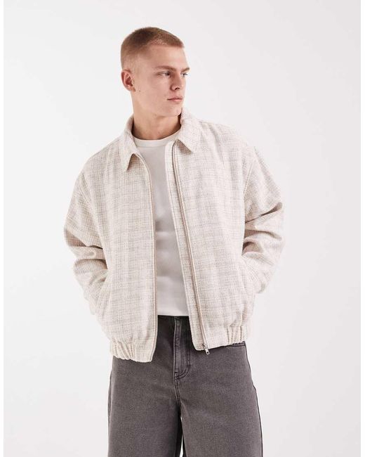 ASOS Natural Textured Checked Harrington Jacket for men