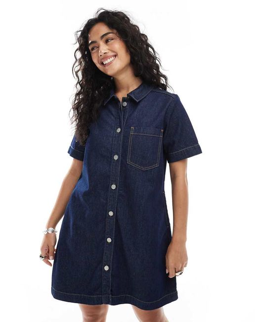 Vestido Vaquero Corto Azul Oscuro De Corte Cuadrado De JJXX de color Blue