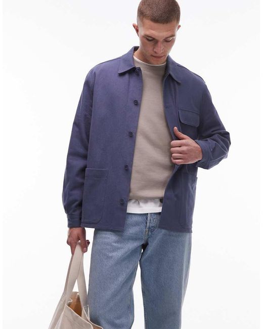 ARKET Blue Textured Linen Blend Overshirt for men