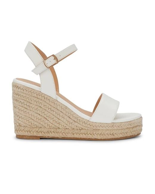 SEQWL White Espadrille Wedge Heel Sandals With Ankle Buckle Strap