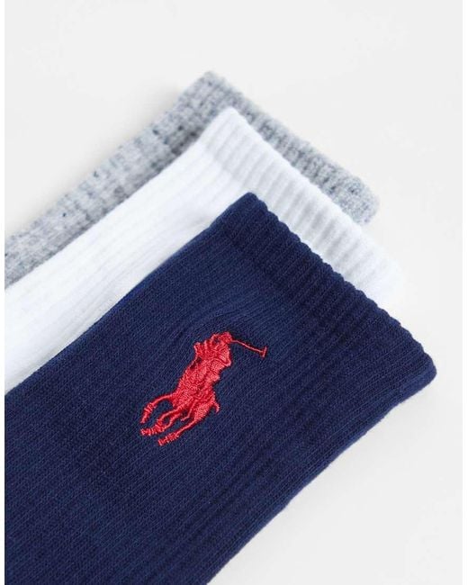 Polo Ralph Lauren Blue Large Icon Logo 3 Pack Crew Socks for men