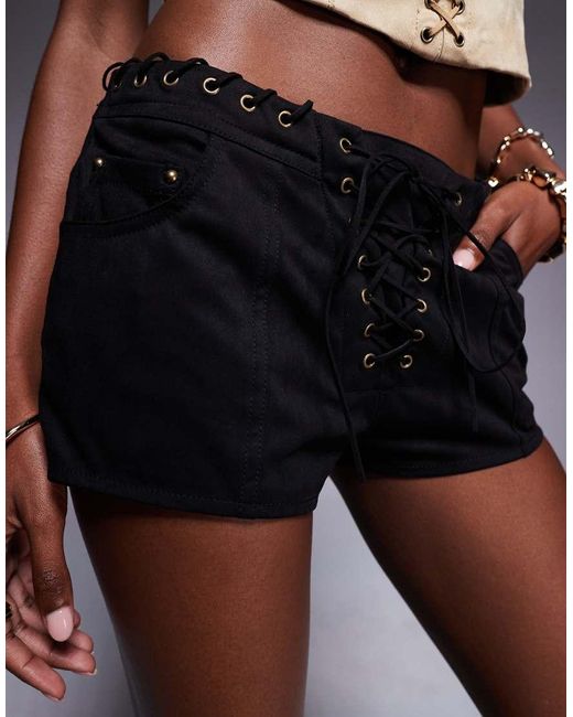 Oh Polly Black Parva Lace Up Shorts
