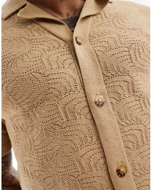Only & Sons Natural Revere Collar Open Knit Shirt for men