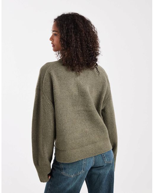 ASOS Green Boxy Crew Neck Cardigan With Side Split Detail