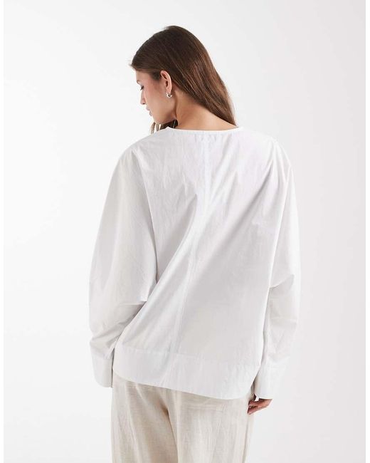 & Other Stories White Pure Cotton Poplin V Neck Balloon Shape Blouse