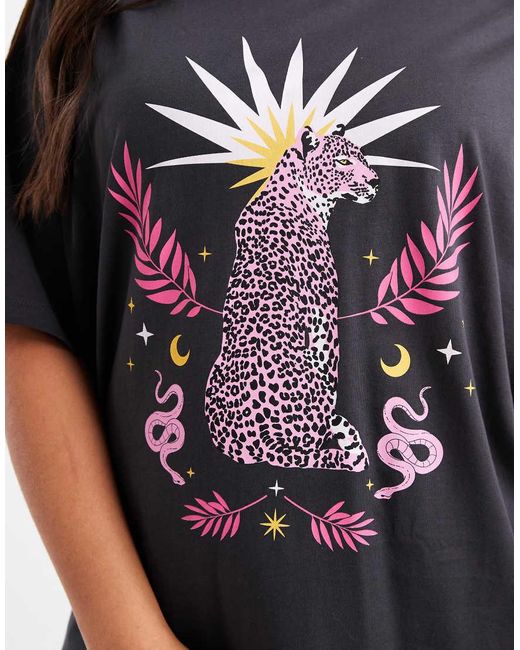 ONLY Oversized T-Shirt Met Grafische Luipaardprint in het Black