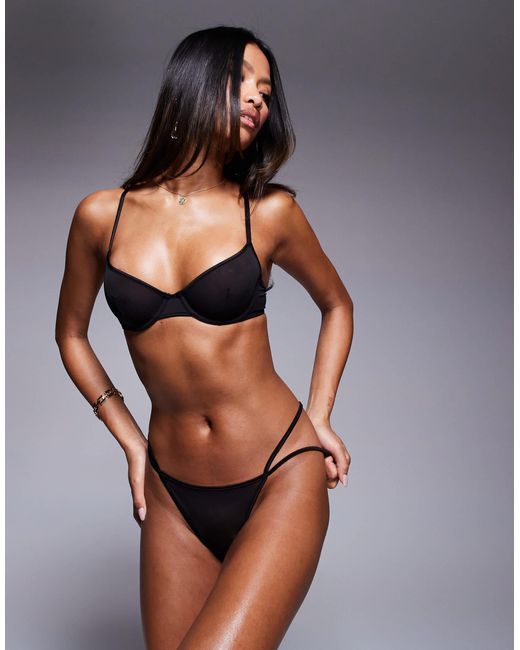 ASOS Black Lennox Mesh Tanga Thong With Satin Binding