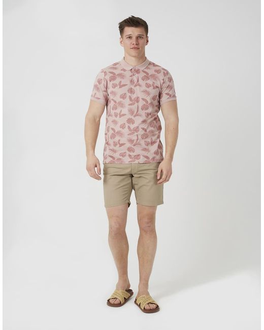 Brave Soul Pink Leaf Print Cotton Polo Shirt for men