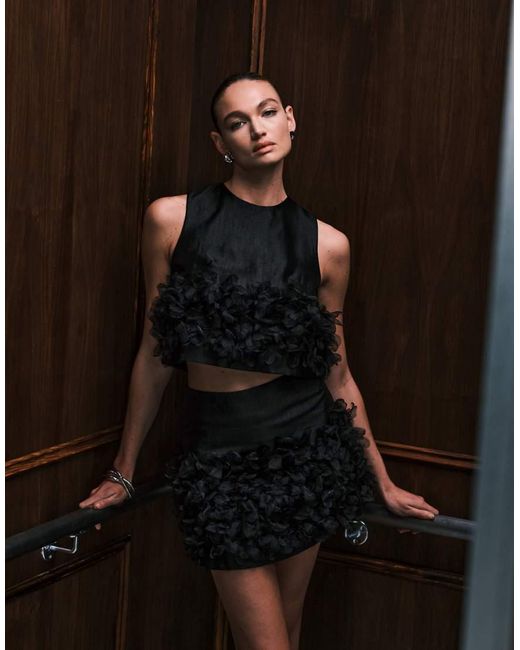 Sister Jane Black Plume Organza 3D Floral Mini Skirt Co-Ord
