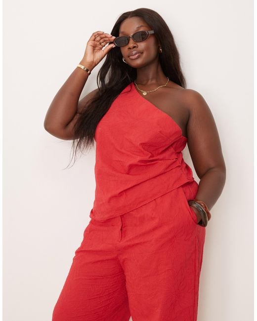 ASOS Red Curve Tailo Flower Textu Off The Shoulder Top Co-ord