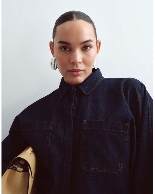 ARRANGE Blue Curve Denim Shirt Co-Ord With Volume Sleeves