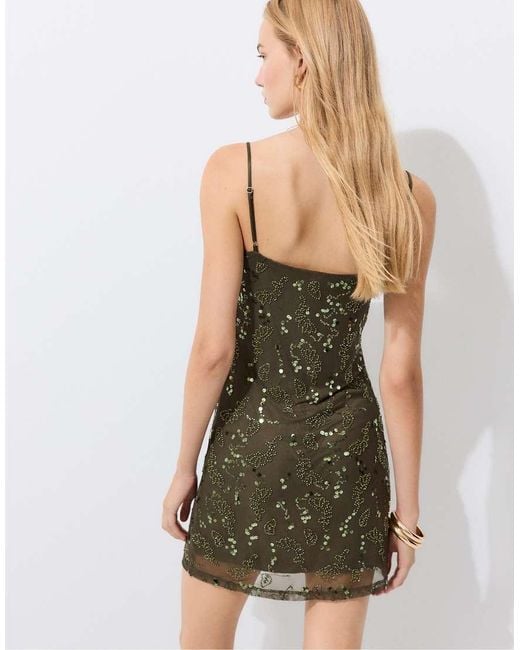Stradivarius Green Rhinestone Short Dress