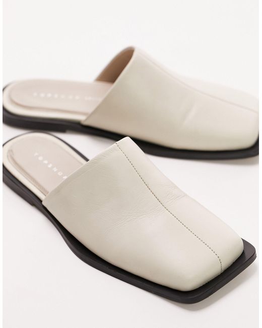TOPSHOP Cici Leather Square Toe Flat Mule in Black Lyst