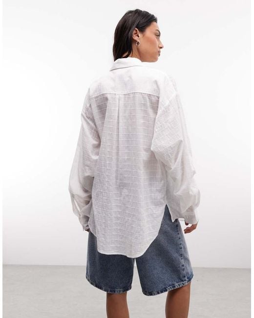 Collusion White Textured Oversized Beach Shirt