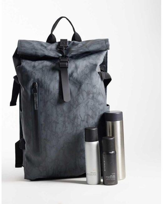 Rains Black 14590 Rolltop Waterproof Printed Large Backpack for men